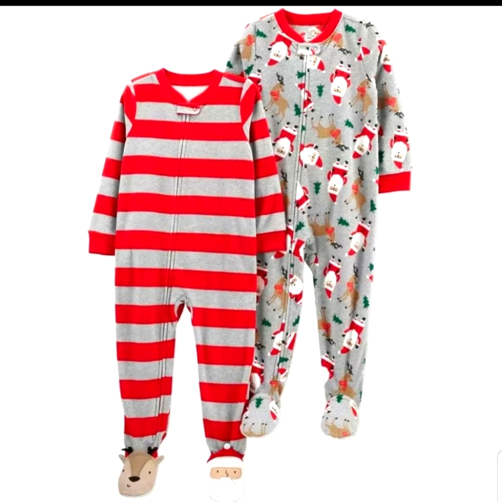 Carter's Set of 2 Striped Santa Fleece Footed Pajamas
